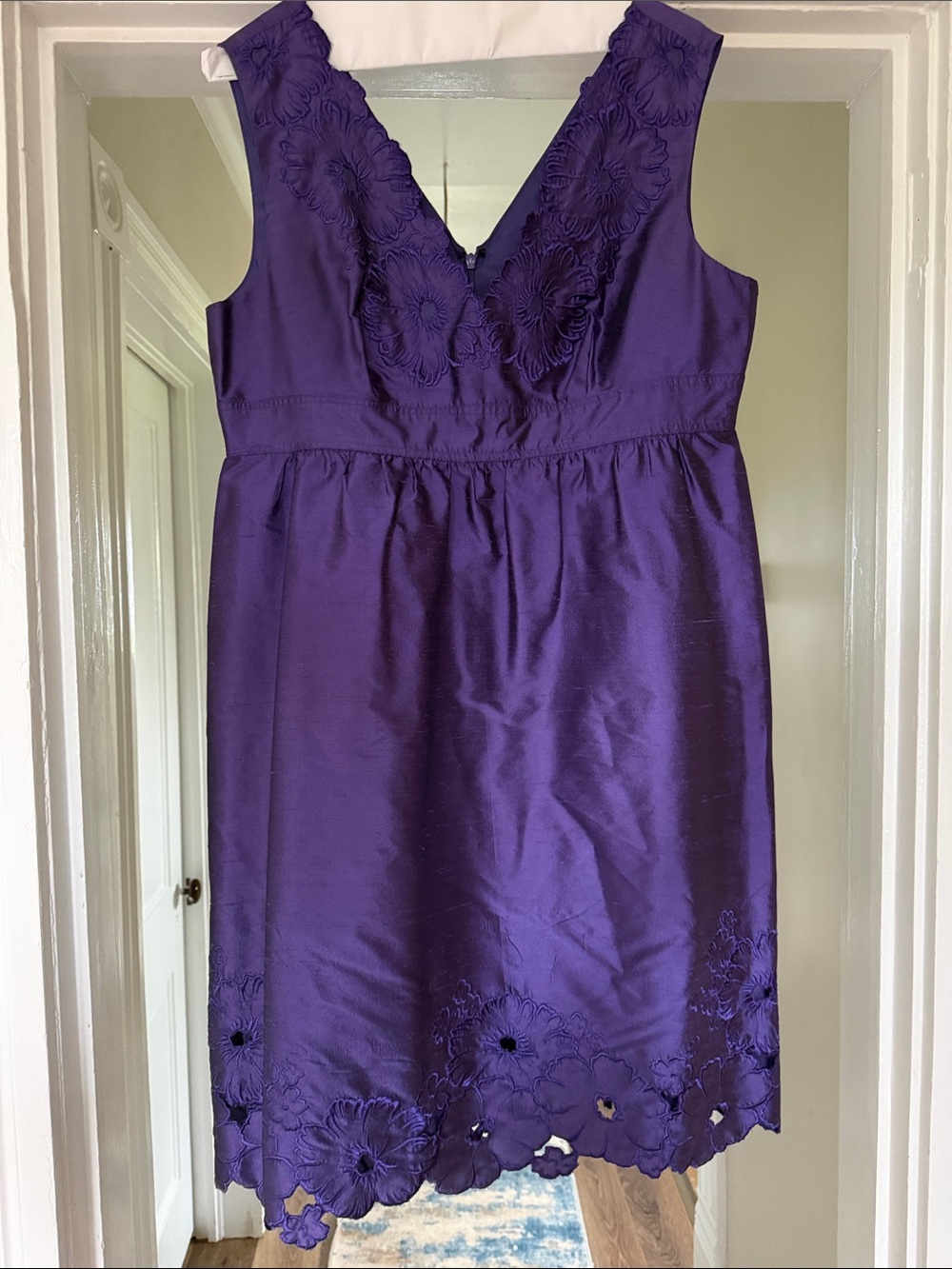 Adrianna Papell Deep Purple V-Neck Floral-Appliqué Dress